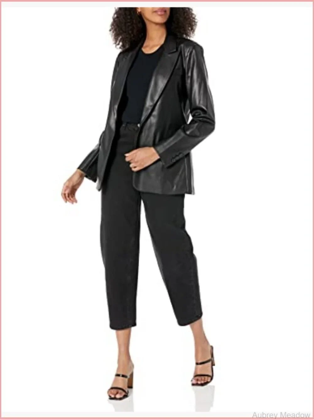 Women's Long Blazer, Faux Leather, Button Front, Notch Collar